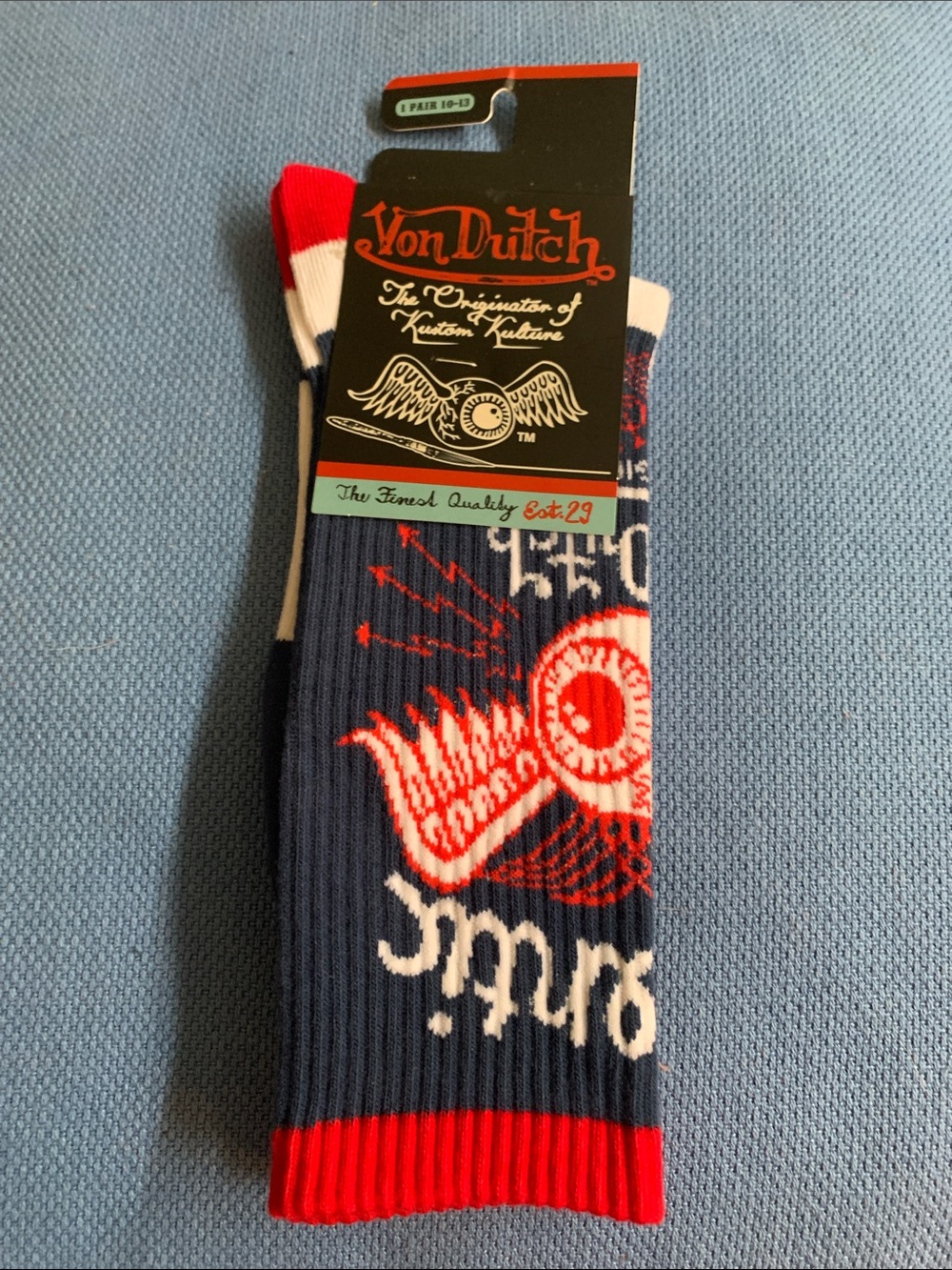 Von Dutch Navy, Red & White Graphic Crew Socks